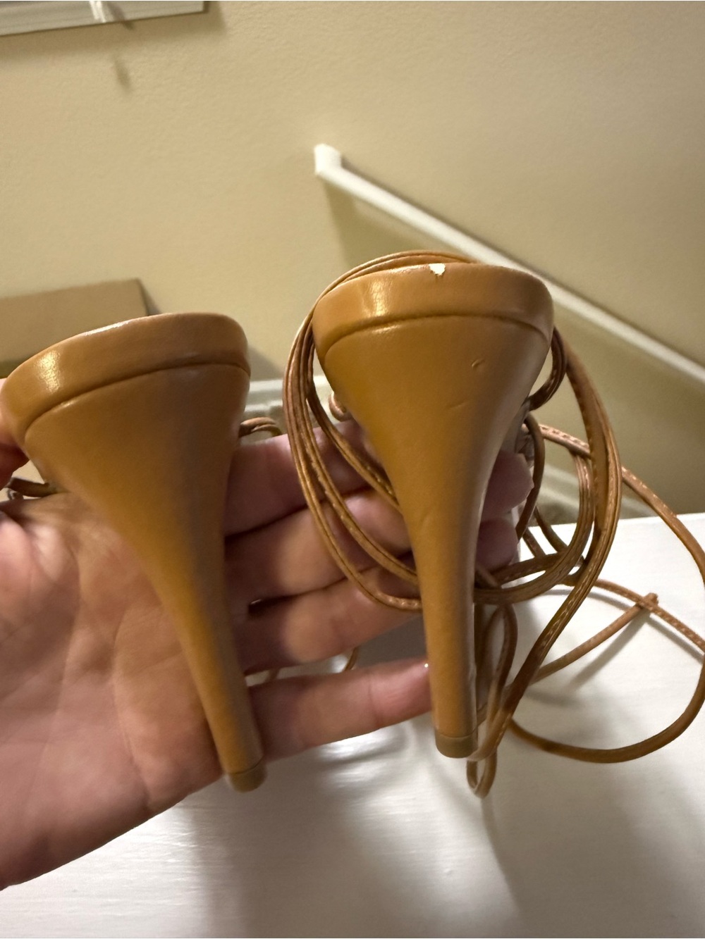 Delicious Tan Lace-Up Stiletto Sandal with Wrap Straps - Picture 5 of 8